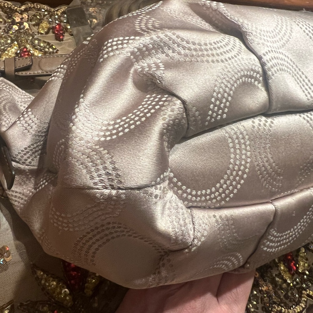 EUC Coach Madison Op Art Shoulder Bag w/charms tan/champagne gold in color - Picture 5 of 15